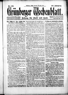 Grünberger Wochenblatt: Zeitung für Stadt und Land, No. 142. ( 20. Juni 1926 )
