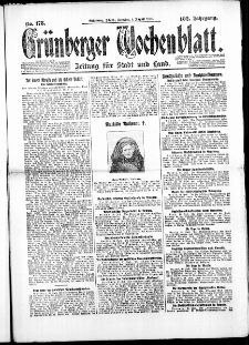 Gr&uuml;nberger Wochenblatt: Zeitung f&uuml;r Stadt und Land, No. 178. ( 1. August 1926 )