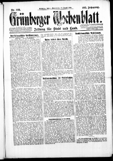 Gr&uuml;nberger Wochenblatt: Zeitung f&uuml;r Stadt und Land, No. 199. ( 26. August 1926 )