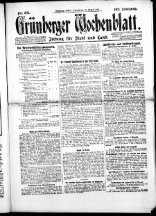 Gr&uuml;nberger Wochenblatt: Zeitung f&uuml;r Stadt und Land, No. 201. ( 28. August 1926 )