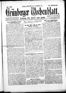 Gr&uuml;nberger Wochenblatt: Zeitung f&uuml;r Stadt und Land, No. 205. ( 2. September 1926 )
