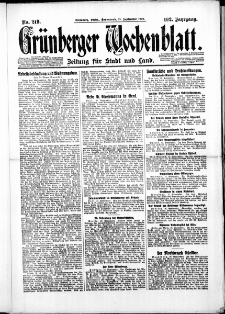 Gr&uuml;nberger Wochenblatt: Zeitung f&uuml;r Stadt und Land, No. 219. ( 18. September 1926 )