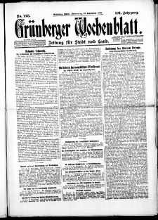 Gr&uuml;nberger Wochenblatt: Zeitung f&uuml;r Stadt und Land, No. 223. ( 23. September 1926 )