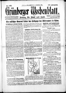 Gr&uuml;nberger Wochenblatt: Zeitung f&uuml;r Stadt und Land, No. 225. ( 25. September 1926 )