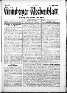 Grünberger Wochenblatt: Zeitung für Stadt und Land, No. 14. (1. Februar 1910)