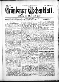 Grünberger Wochenblatt: Zeitung für Stadt und Land, No. 17. (8. Februar 1910)