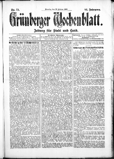 Grünberger Wochenblatt: Zeitung für Stadt und Land, No. 23. (22. Februar 1910)