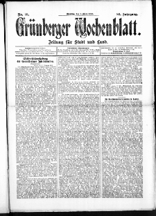 Grünberger Wochenblatt: Zeitung für Stadt und Land, No. 26. (1. März 1910)