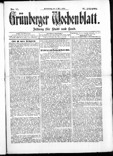 Grünberger Wochenblatt: Zeitung für Stadt und Land, No. 27. (3. März 1910)