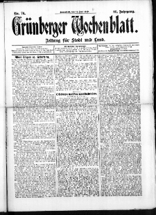 Grünberger Wochenblatt: Zeitung für Stadt und Land, No. 70. (11. Juni 1910)