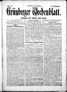 Grünberger Wochenblatt: Zeitung für Stadt und Land, No. 97. (13. August 1910)