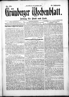 Grünberger Wochenblatt: Zeitung für Stadt und Land, No. 109. (10. September 1910)