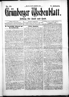 Grünberger Wochenblatt: Zeitung für Stadt und Land, No. 113. (20. September 1910)