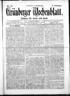 Grünberger Wochenblatt: Zeitung für Stadt und Land, No. 114. (22. September 1910)