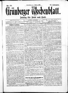 Grünberger Wochenblatt: Zeitung für Stadt und Land, No. 121. (8. Oktober 1910)