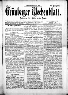 Gr&uuml;nberger Wochenblatt: Zeitung f&uuml;r Stadt und Land, No. 2. (4. Januar 1913)
