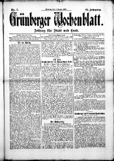 Gr&uuml;nberger Wochenblatt: Zeitung f&uuml;r Stadt und Land, No. 3. (7. Januar 1913)