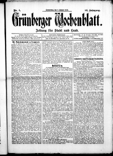 Gr&uuml;nberger Wochenblatt: Zeitung f&uuml;r Stadt und Land, No. 4. (9. Januar 1913)