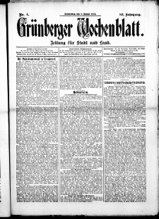 Grünberger Wochenblatt: Zeitung für Stadt und Land, No. 4. (9. Januar 1913)