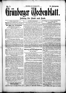 Gr&uuml;nberger Wochenblatt: Zeitung f&uuml;r Stadt und Land, No. 5. (11. Januar 1913)