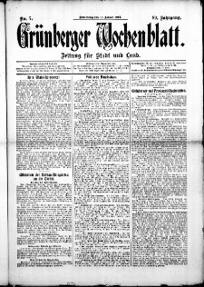 Gr&uuml;nberger Wochenblatt: Zeitung f&uuml;r Stadt und Land, No. 7. (16. Januar 1913)