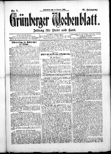 Gr&uuml;nberger Wochenblatt: Zeitung f&uuml;r Stadt und Land, No. 8. (18. Januar 1913)