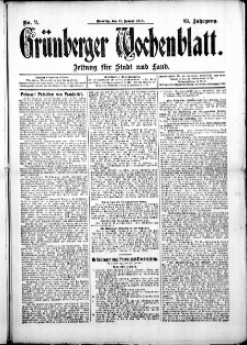 Gr&uuml;nberger Wochenblatt: Zeitung f&uuml;r Stadt und Land, No. 9. (21. Januar 1913)