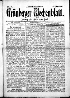 Gr&uuml;nberger Wochenblatt: Zeitung f&uuml;r Stadt und Land, No. 10. (23. Januar 1913)