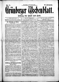 Gr&uuml;nberger Wochenblatt: Zeitung f&uuml;r Stadt und Land, No. 11. (25. Januar 1913)