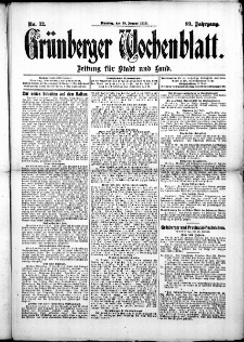 Gr&uuml;nberger Wochenblatt: Zeitung f&uuml;r Stadt und Land, No. 12. (28. Januar 1913)