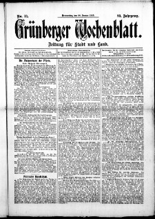 Gr&uuml;nberger Wochenblatt: Zeitung f&uuml;r Stadt und Land, No. 13. (30. Januar 1913)