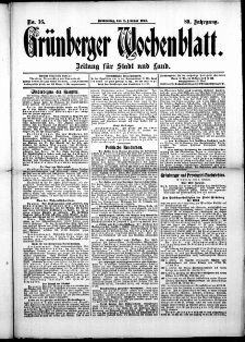 Gr&uuml;nberger Wochenblatt: Zeitung f&uuml;r Stadt und Land, No. 16. (6. Februar 1913)