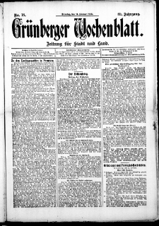 Gr&uuml;nberger Wochenblatt: Zeitung f&uuml;r Stadt und Land, No. 18. (11. Februar 1913)