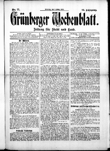 Gr&uuml;nberger Wochenblatt: Zeitung f&uuml;r Stadt und Land, No. 27. (4. M&auml;rz 1913)
