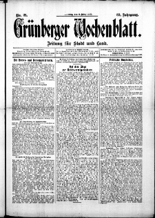 Gr&uuml;nberger Wochenblatt: Zeitung f&uuml;r Stadt und Land, No. 28. (6. M&auml;rz 1913)
