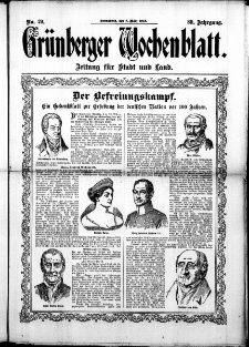 Gr&uuml;nberger Wochenblatt: Zeitung f&uuml;r Stadt und Land, No. 29. (8. M&auml;rz 1913)