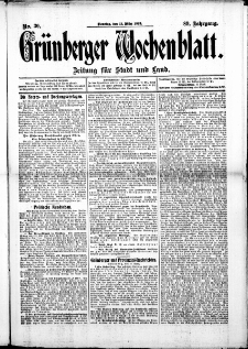 Gr&uuml;nberger Wochenblatt: Zeitung f&uuml;r Stadt und Land, No. 30. (11. M&auml;rz 1913)