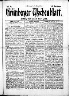 Gr&uuml;nberger Wochenblatt: Zeitung f&uuml;r Stadt und Land, No. 31. (13. M&auml;rz 1913)