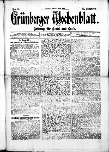 Gr&uuml;nberger Wochenblatt: Zeitung f&uuml;r Stadt und Land, No. 32. (15. M&auml;rz 1913)