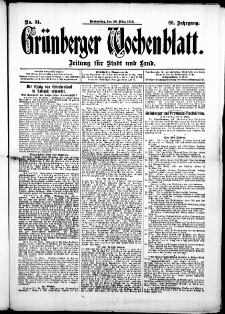 Gr&uuml;nberger Wochenblatt: Zeitung f&uuml;r Stadt und Land, No. 34. (20. M&auml;rz 1913)