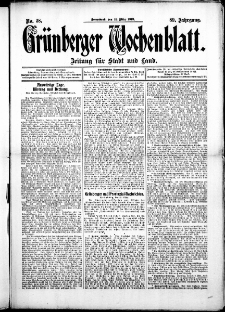 Gr&uuml;nberger Wochenblatt: Zeitung f&uuml;r Stadt und Land, No. 38. (29. M&auml;rz 1913)