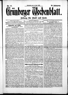 Gr&uuml;nberger Wochenblatt: Zeitung f&uuml;r Stadt und Land, No. 44. (12. April 1913)