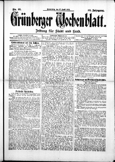 Gr&uuml;nberger Wochenblatt: Zeitung f&uuml;r Stadt und Land, No. 46. (17. April 1913)