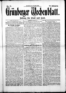 Gr&uuml;nberger Wochenblatt: Zeitung f&uuml;r Stadt und Land, No. 47. (19. April 1913)