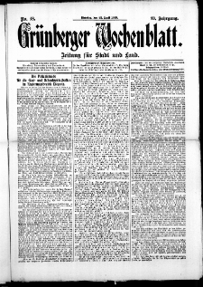 Gr&uuml;nberger Wochenblatt: Zeitung f&uuml;r Stadt und Land, No. 48. (22. April 1913)