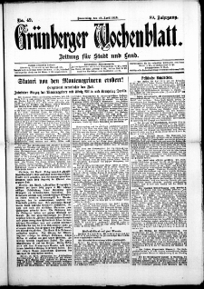 Gr&uuml;nberger Wochenblatt: Zeitung f&uuml;r Stadt und Land, No. 49. (24. April 1913)