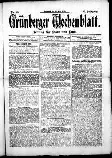 Gr&uuml;nberger Wochenblatt: Zeitung f&uuml;r Stadt und Land, No. 50. (26. April 1913)