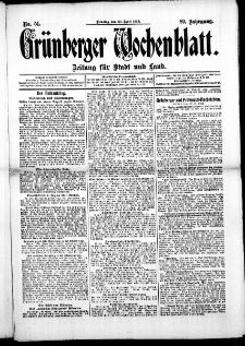 Gr&uuml;nberger Wochenblatt: Zeitung f&uuml;r Stadt und Land, No. 51. (29. April 1913)