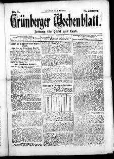 Gr&uuml;nberger Wochenblatt: Zeitung f&uuml;r Stadt und Land, No. 53. (3. Mai 1913)