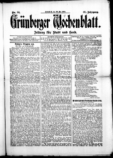 Gr&uuml;nberger Wochenblatt: Zeitung f&uuml;r Stadt und Land, No. 56. (10. Mai 1913)